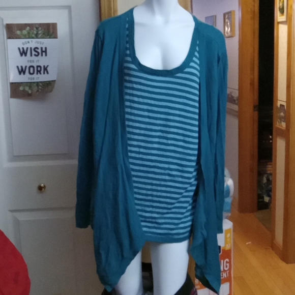 Basic Editions Sweaters - Teal and blue attached sweater set